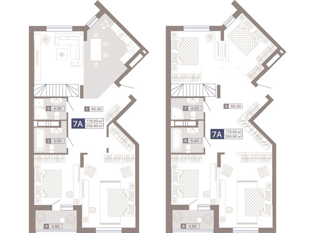 ЖК Лукьяновский каскад: планировка 6-комнатной квартиры 206.8 м²