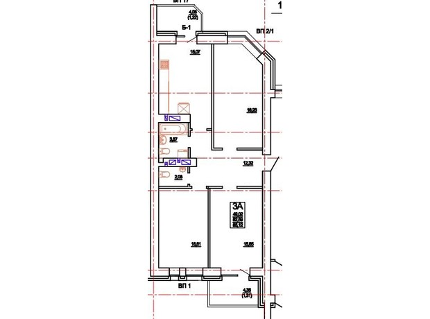ЖК Гвардейское: планировка 3-комнатной квартиры 80.24 м²