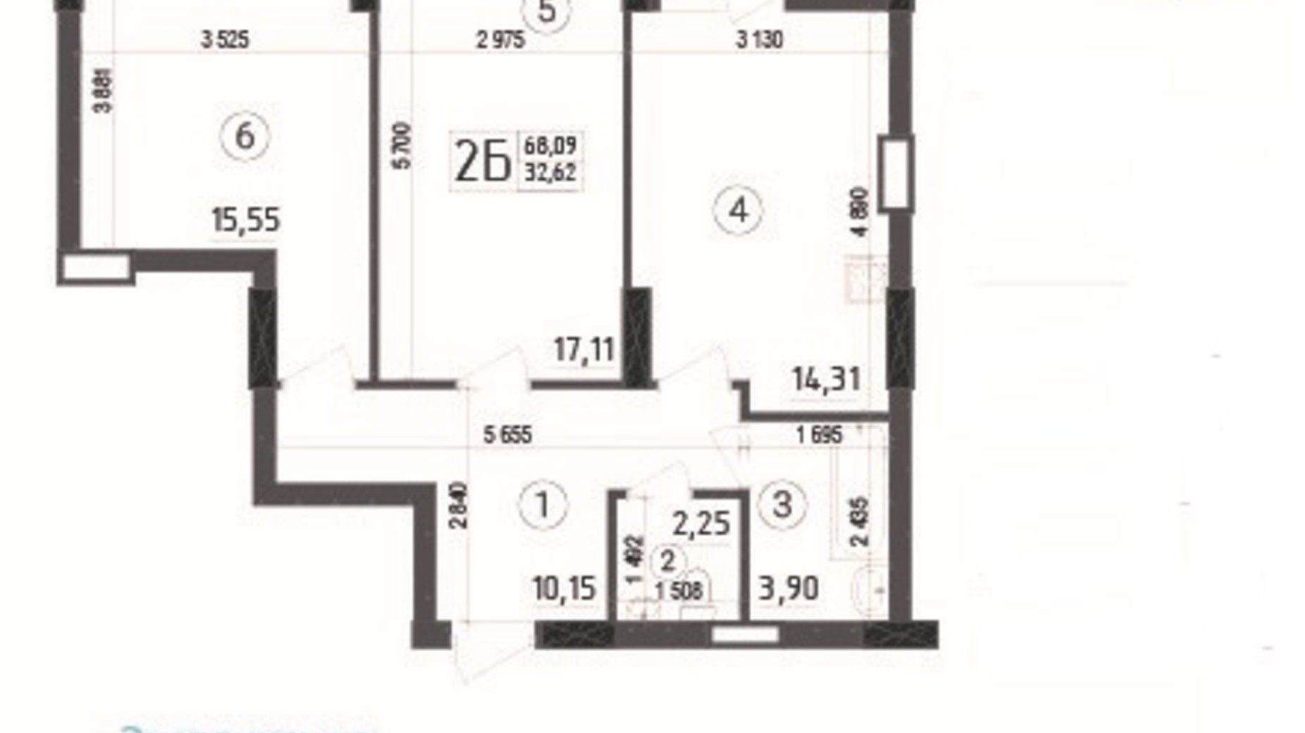 Планування 2-кімнатної квартири в ЖК Aquamarine 68.09 м², фото 359923
