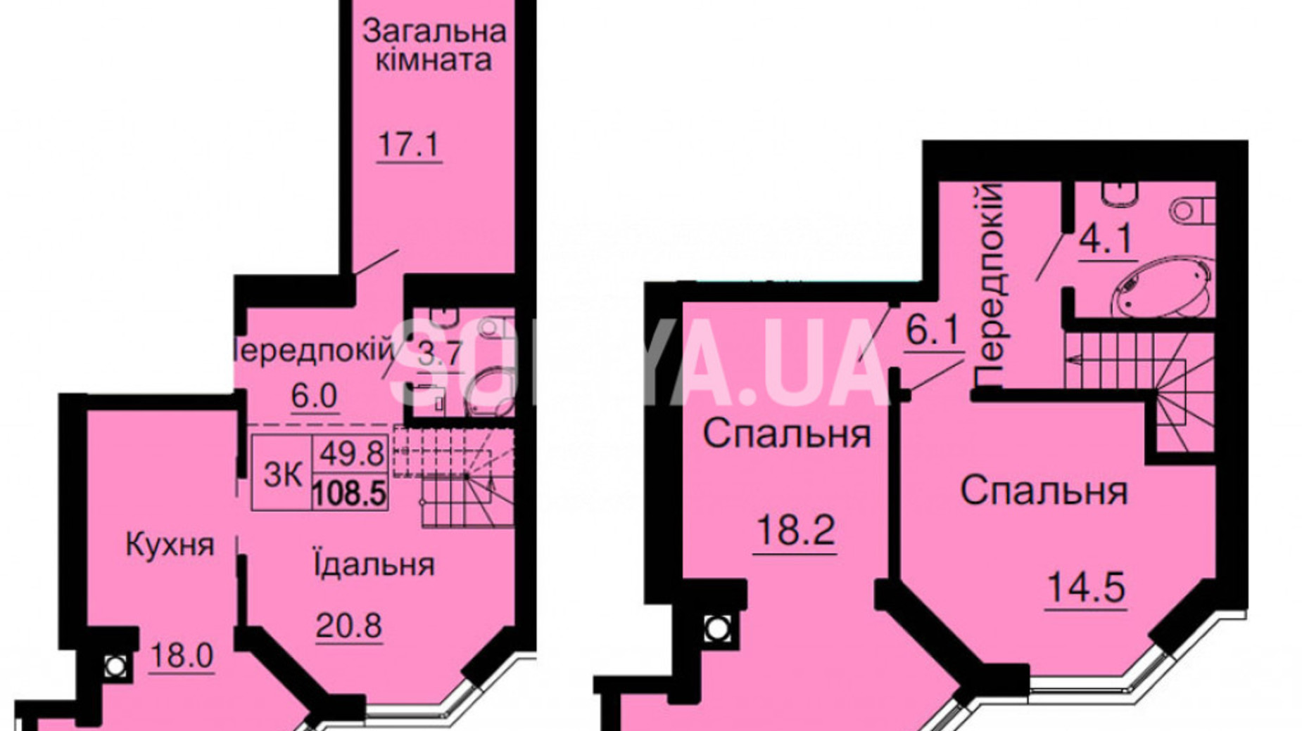 Планировка много­уровневой квартиры в ЖК Sofia Nova 108.5 м², фото 360094