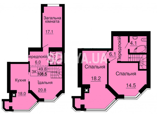 ЖК Sofia Nova: планировка 3-комнатной квартиры 108.5 м²