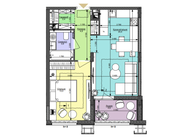 ЖК Файна Таун: планировка 1-комнатной квартиры 49.2 м²