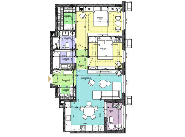 ЖК Файна Таун: планировка 2-комнатной квартиры 78.2 м²