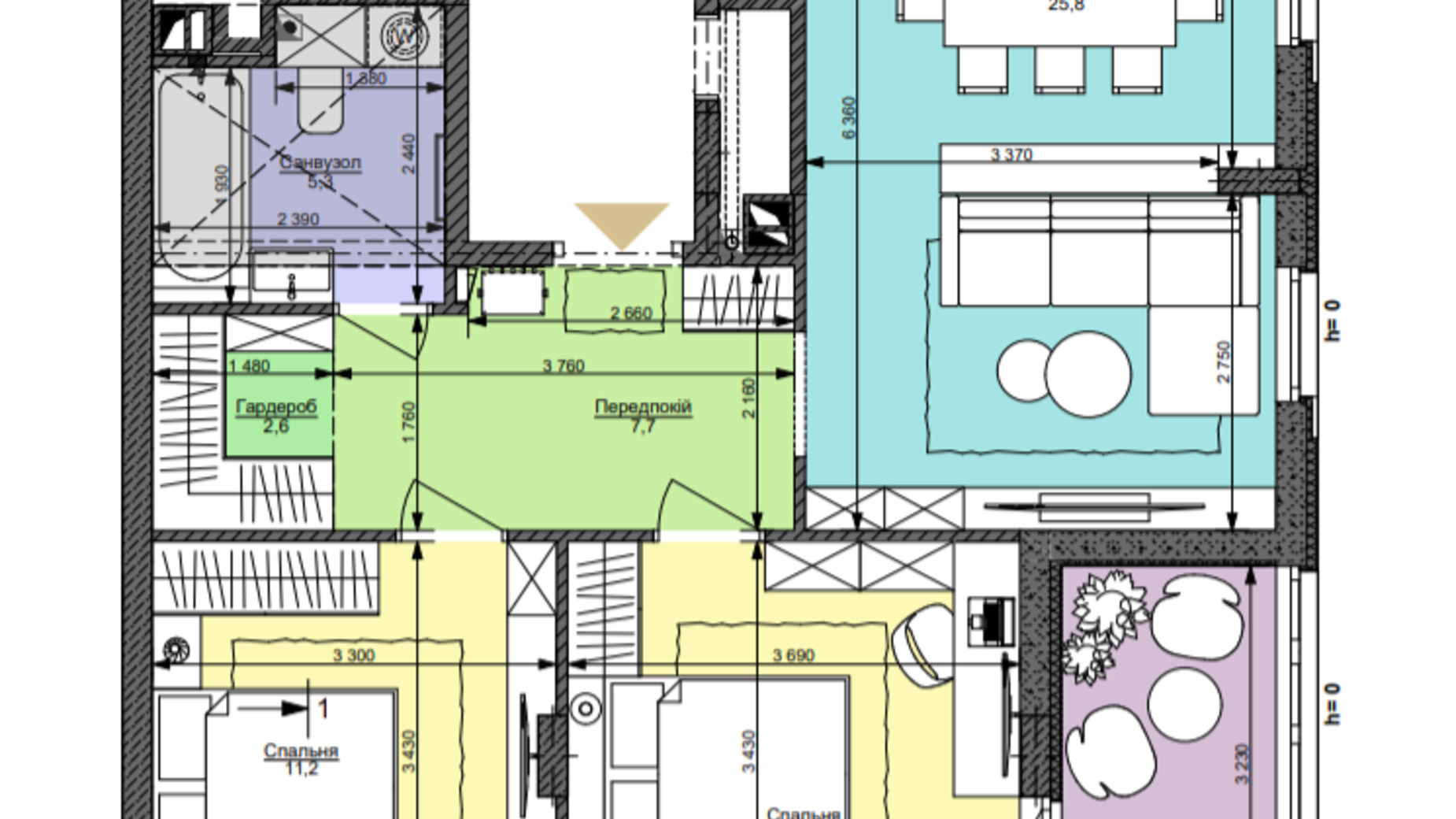 Планування 2-кімнатної квартири в ЖК Файна Таун 71 м², фото 360122