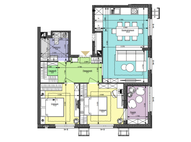 ЖК Файна Таун: планировка 2-комнатной квартиры 71 м²