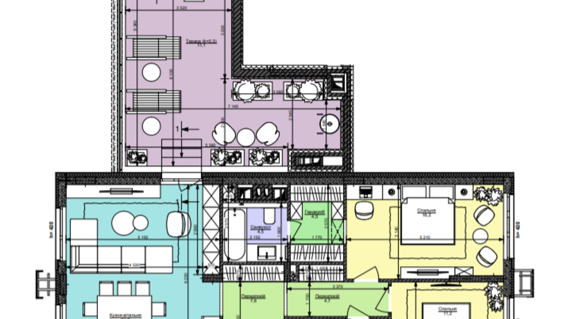 Планировка 2-комнатной квартиры в ЖК Файна Таун 101.8 м², фото 360123