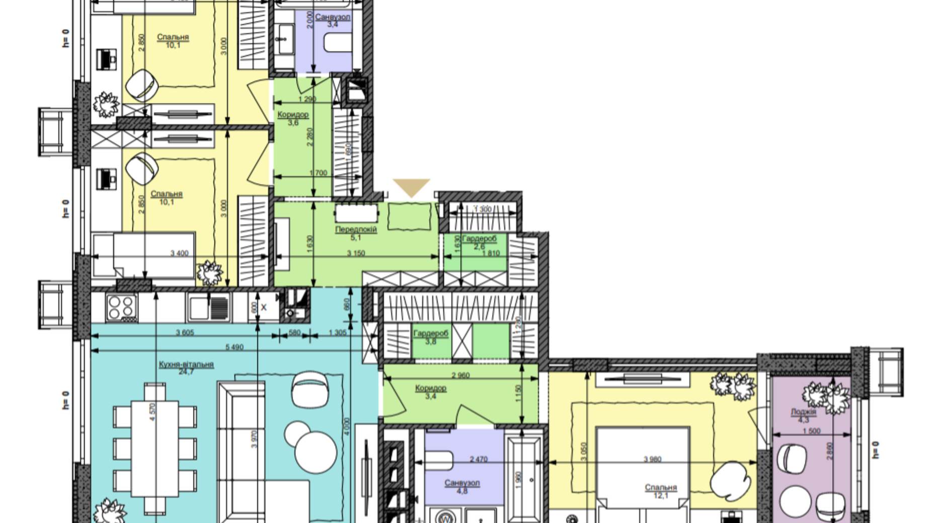 Планування 3-кімнатної квартири в ЖК Файна Таун 88 м², фото 360125