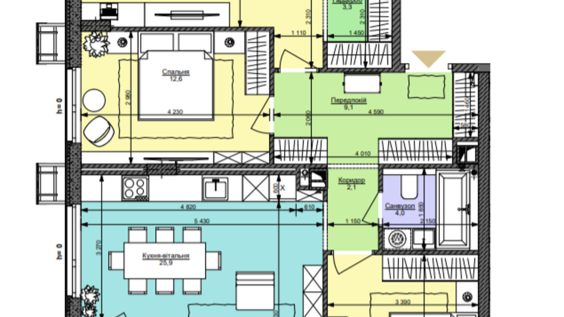 Планировка 3-комнатной квартиры в ЖК Файна Таун 96.1 м², фото 360126
