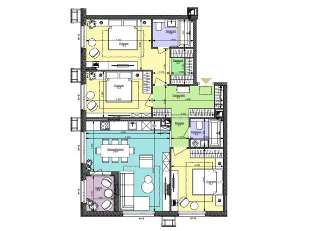 ЖК Файна Таун: планировка 3-комнатной квартиры 96.1 м²