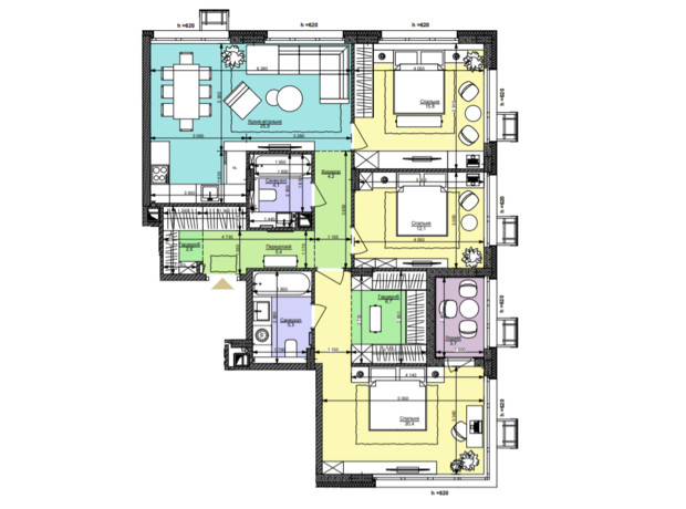 ЖК Файна Таун: планировка 3-комнатной квартиры 106.2 м²