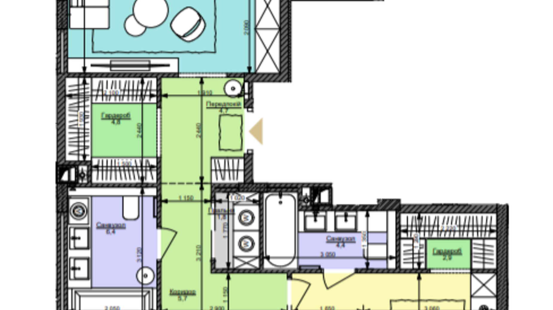 Планировка 3-комнатной квартиры в ЖК Файна Таун 117.5 м², фото 360128