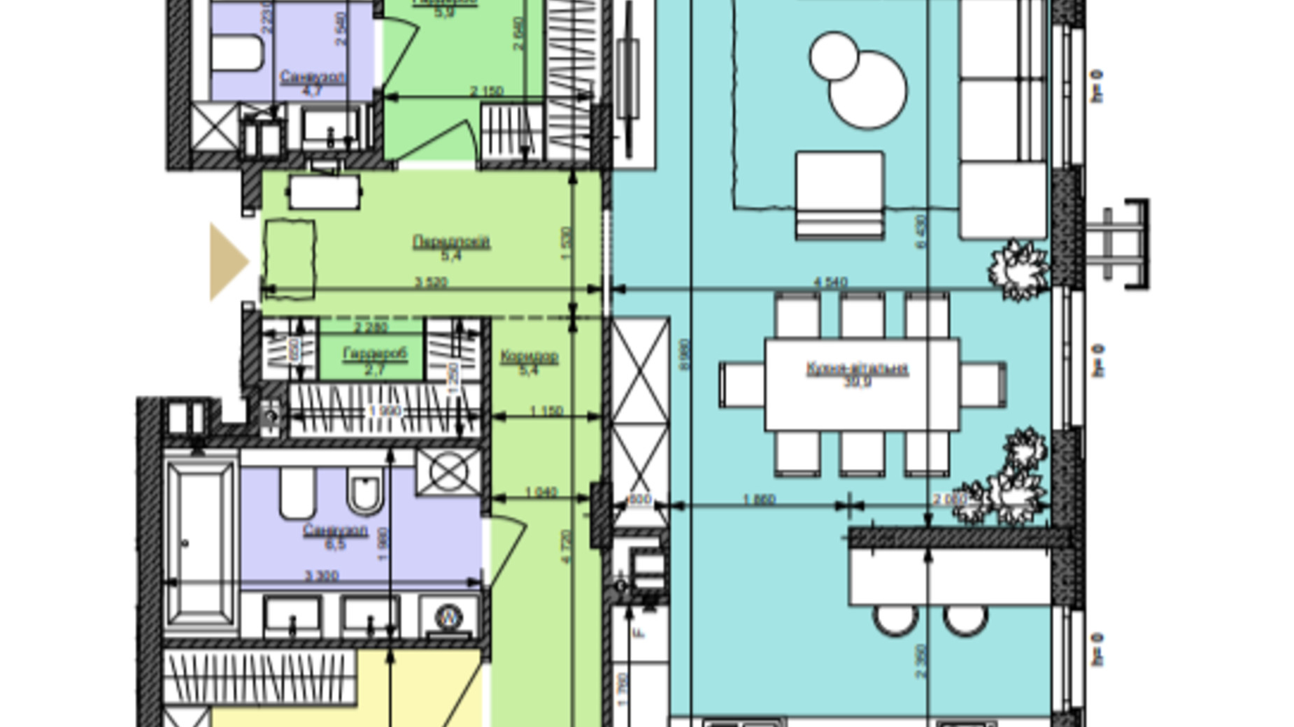 Планировка 3-комнатной квартиры в ЖК Файна Таун 138.3 м², фото 360129