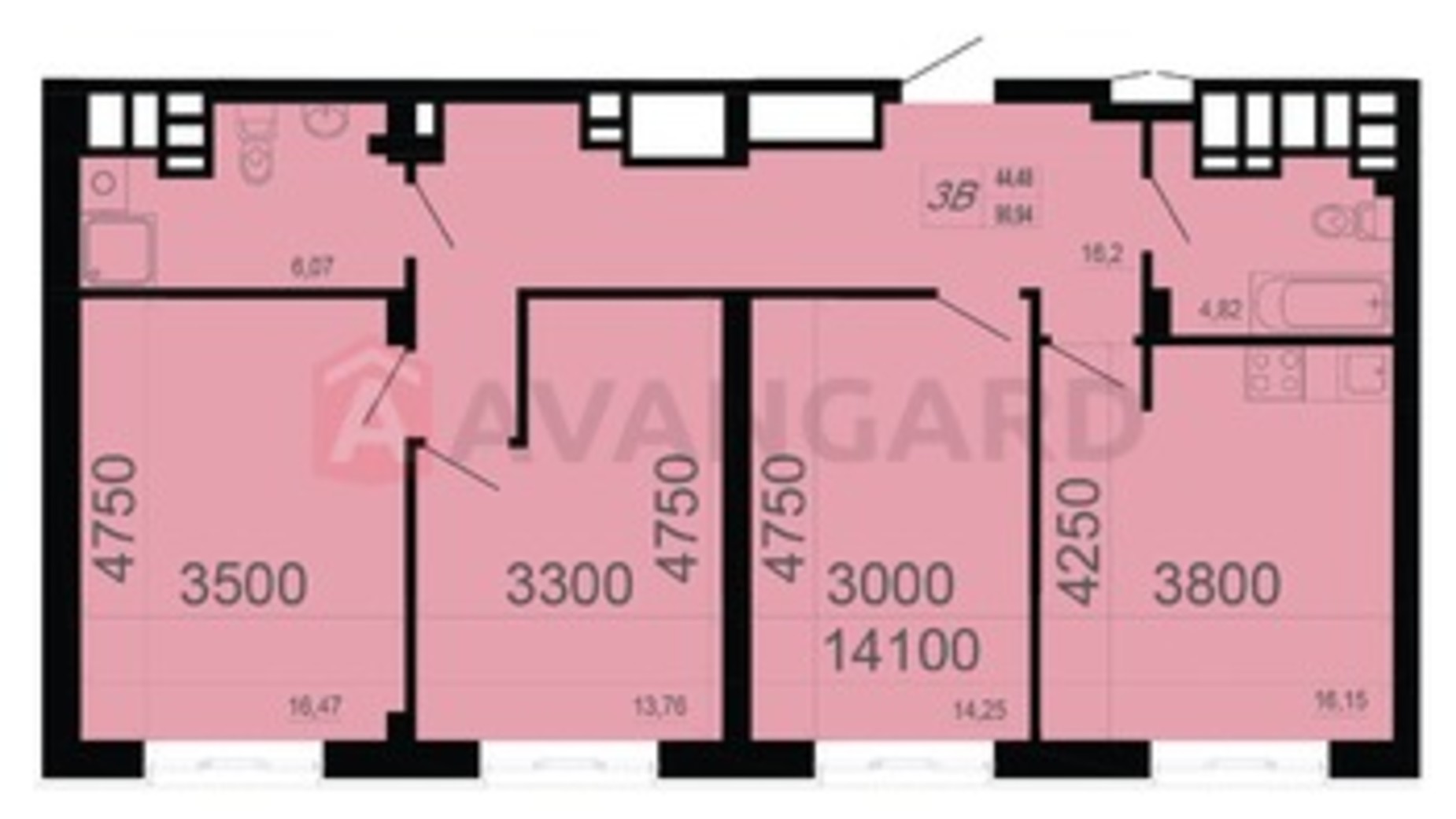 Планування 3-кімнатної квартири в ЖК Фаворит 90.94 м², фото 360150
