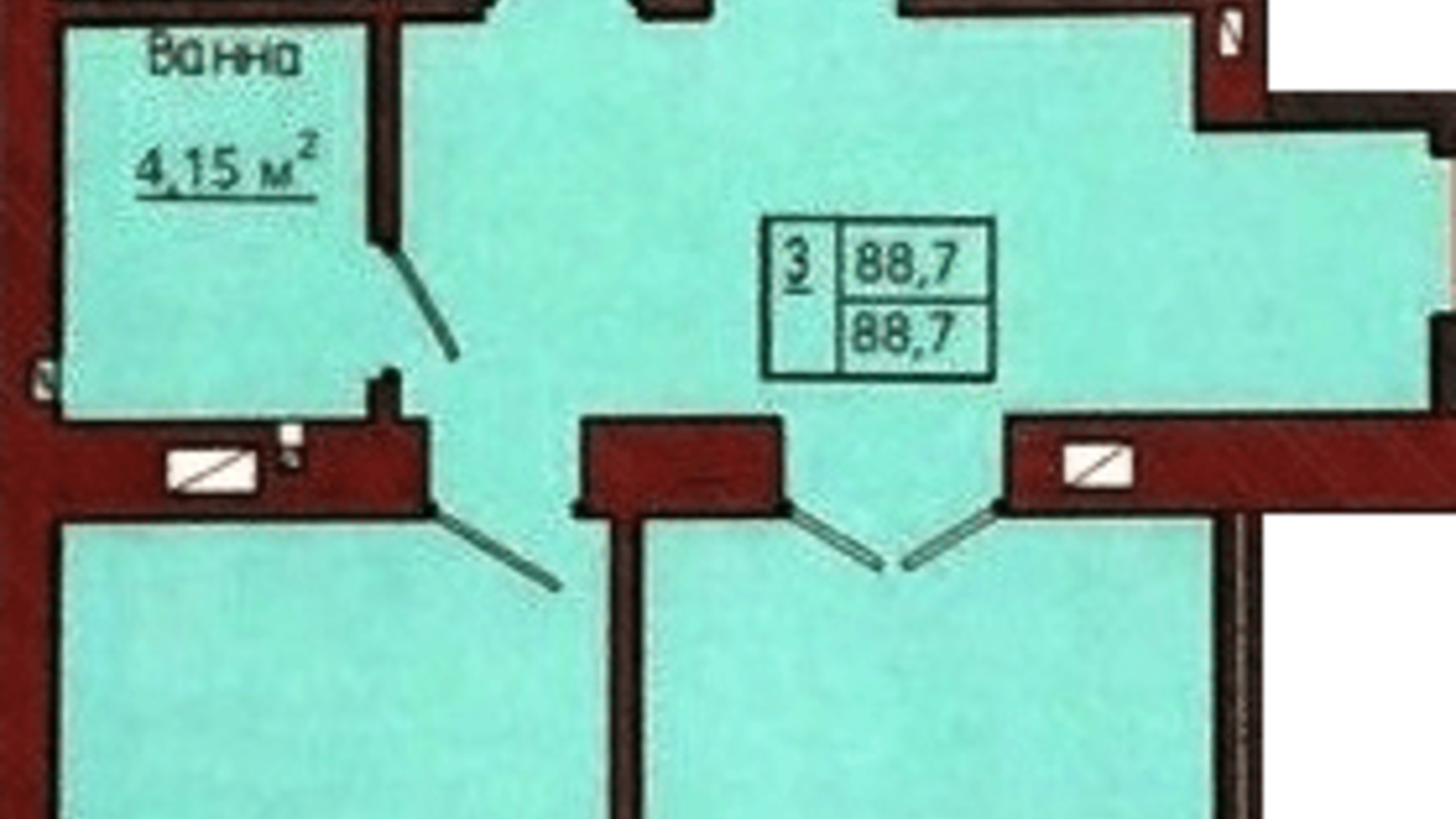 Планировка 3-комнатной квартиры в ЖК Академ городок 88.7 м², фото 360174