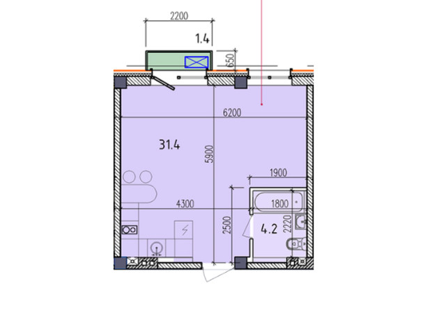 ЖК Liberty Hall: планировка 1-комнатной квартиры 37 м²
