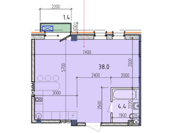 ЖК Liberty Hall: планировка 1-комнатной квартиры 43.8 м²