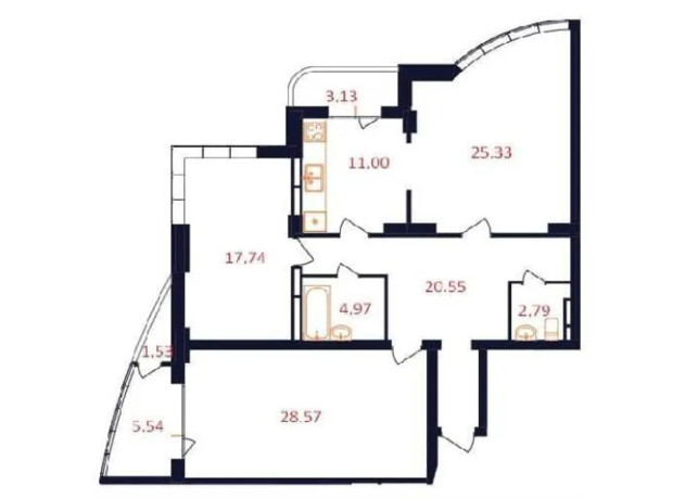 ЖК The First House: планування 3-кімнатної квартири 118.2 м²