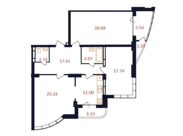 ЖК The First House: планування 3-кімнатної квартири 115 м²