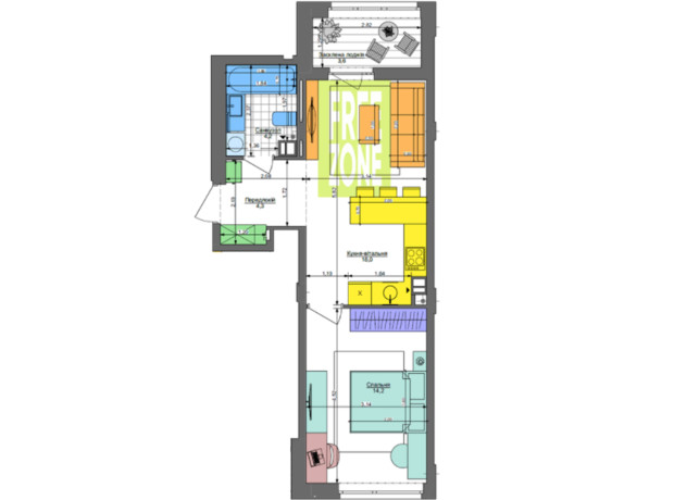 ЖК Respublika: планировка 1-комнатной квартиры 44.3 м²