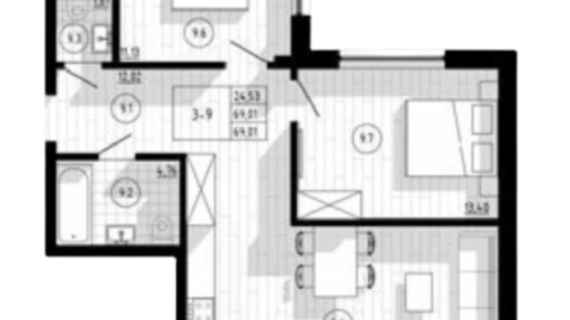 Планування 2-кімнатної квартири в ЖК Compass Center 69 м², фото 360438