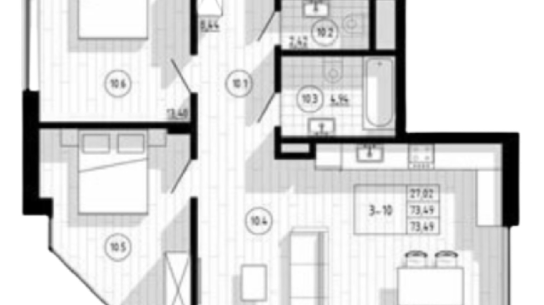 Планировка 2-комнатной квартиры в ЖК Compass Center 73 м², фото 360439