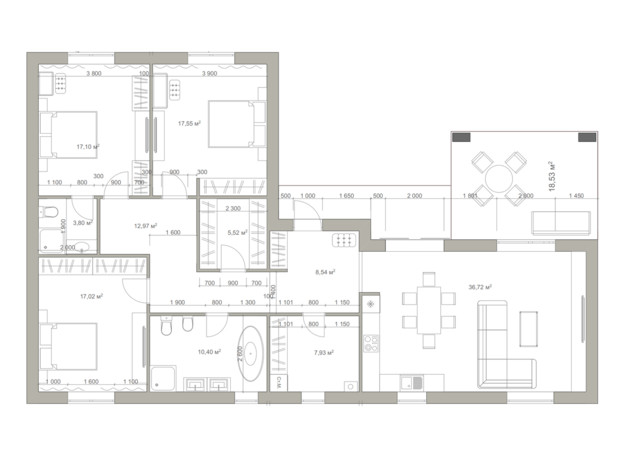 КГ Semila на Центральній : планировка 3-комнатной квартиры 145 м²