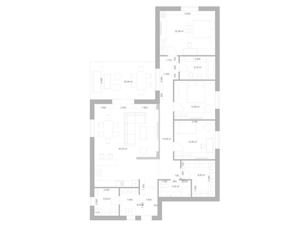 КМ Semila на Центральной: планування 3-кімнатної квартири 144.8 м²