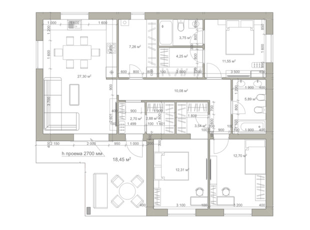 КМ Semila : планування 3-кімнатної квартири 111.6 м²