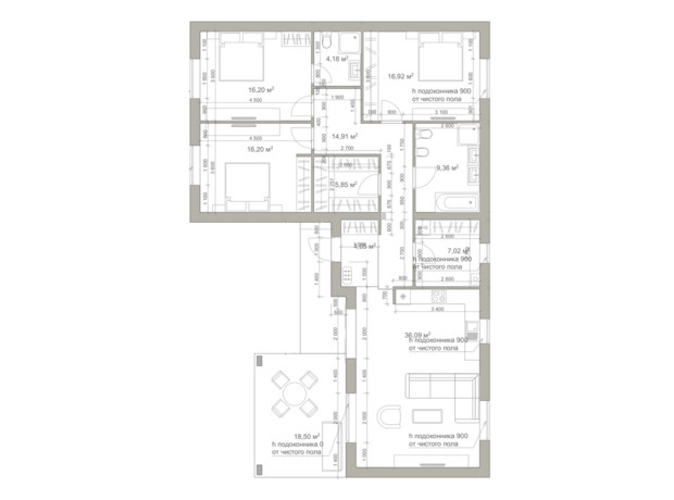КМ Semila : планування 3-кімнатної квартири 138.2 м²