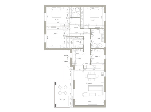 КМ Semila : планування 3-кімнатної квартири 156.6 м²