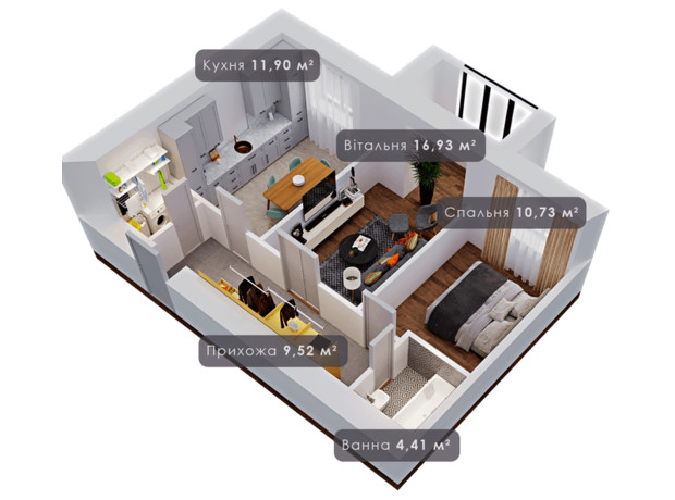 ЖК Урожайний: планування 2-кімнатної квартири 53.83 м²