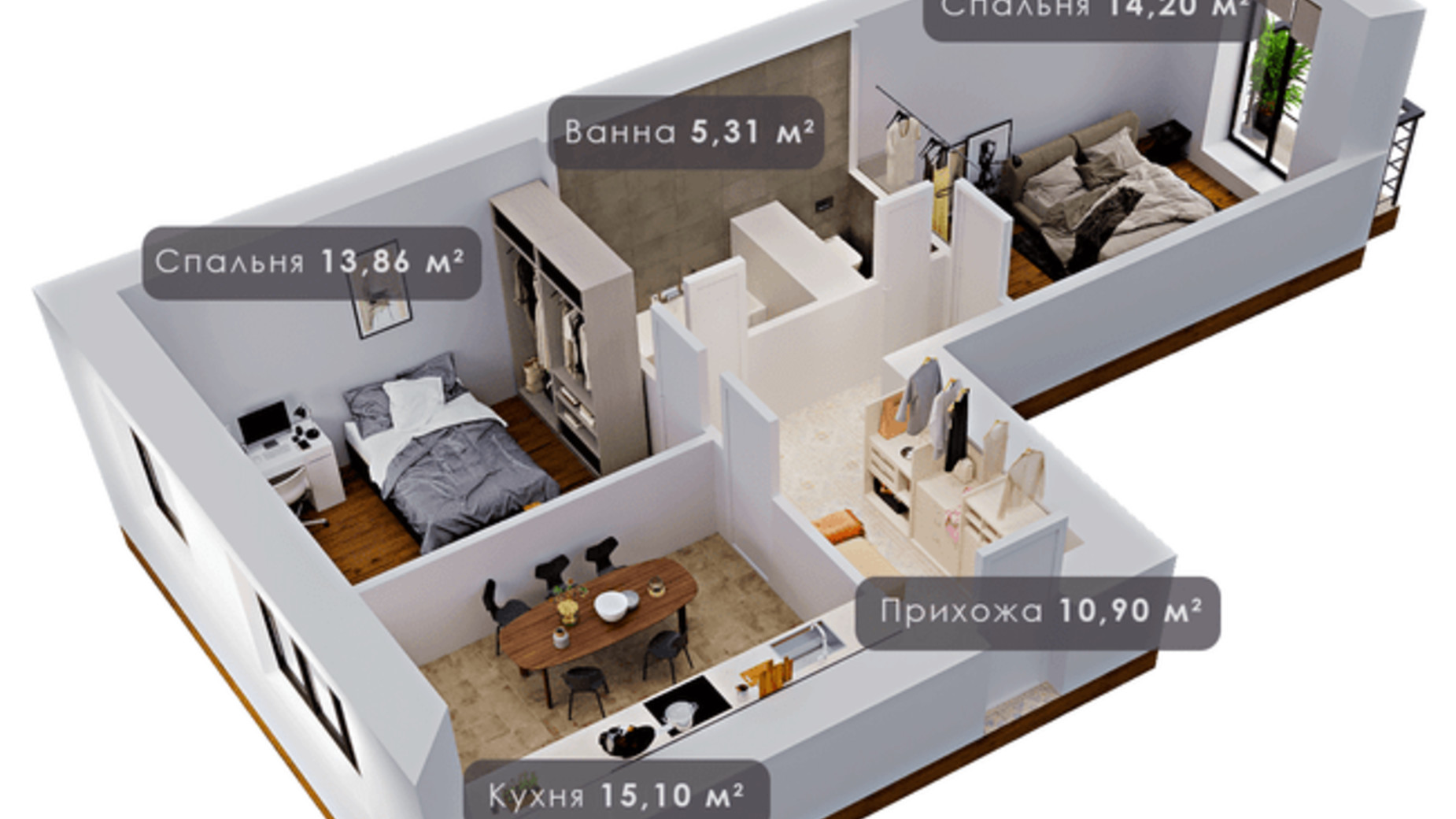 Планировка 2-комнатной квартиры в ЖК Урожайный 59.87 м², фото 360751