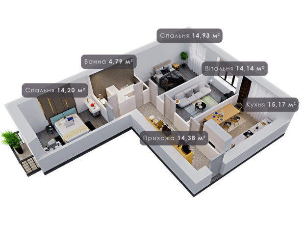 ЖК Урожайний: планування 3-кімнатної квартири 78.11 м²