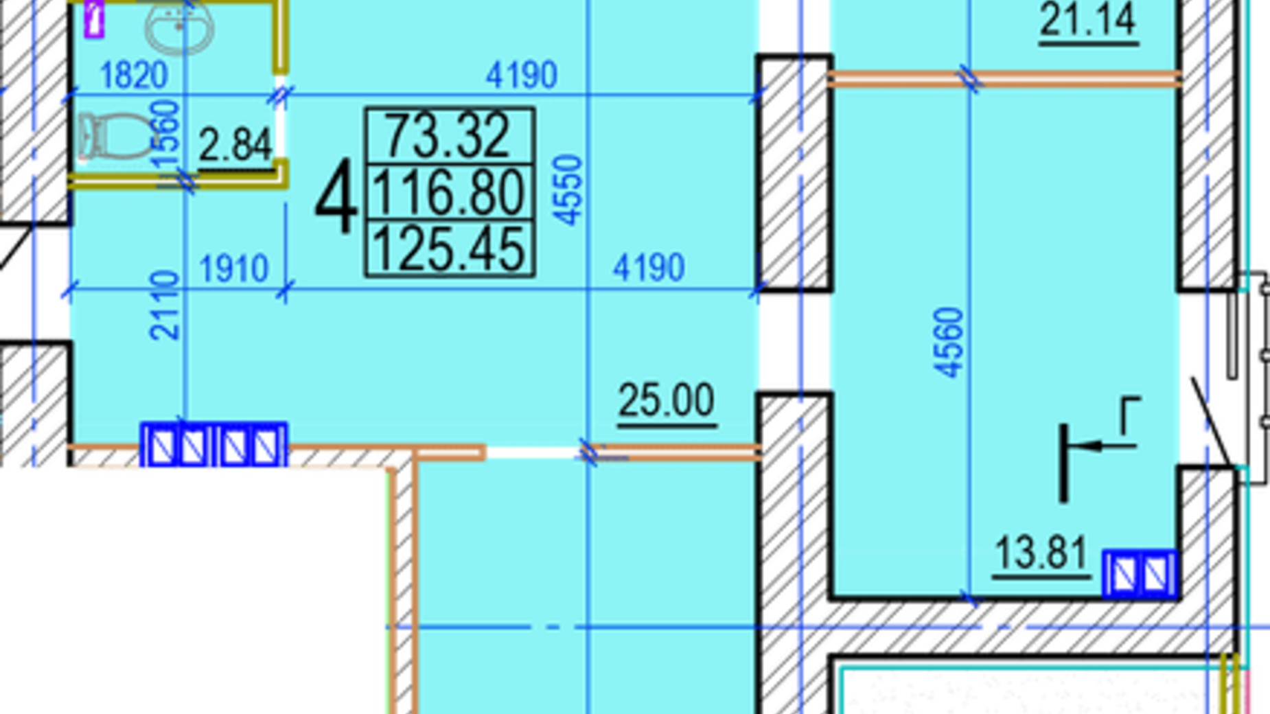 Планування 4-кімнатної квартири в ЖК Овис 124.45 м², фото 360877