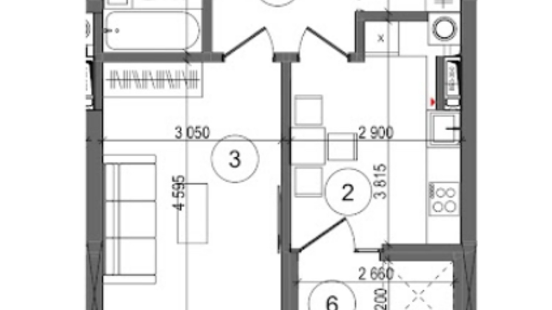 Планировка 1-комнатной квартиры в ЖК Protsev 39.81 м², фото 360885