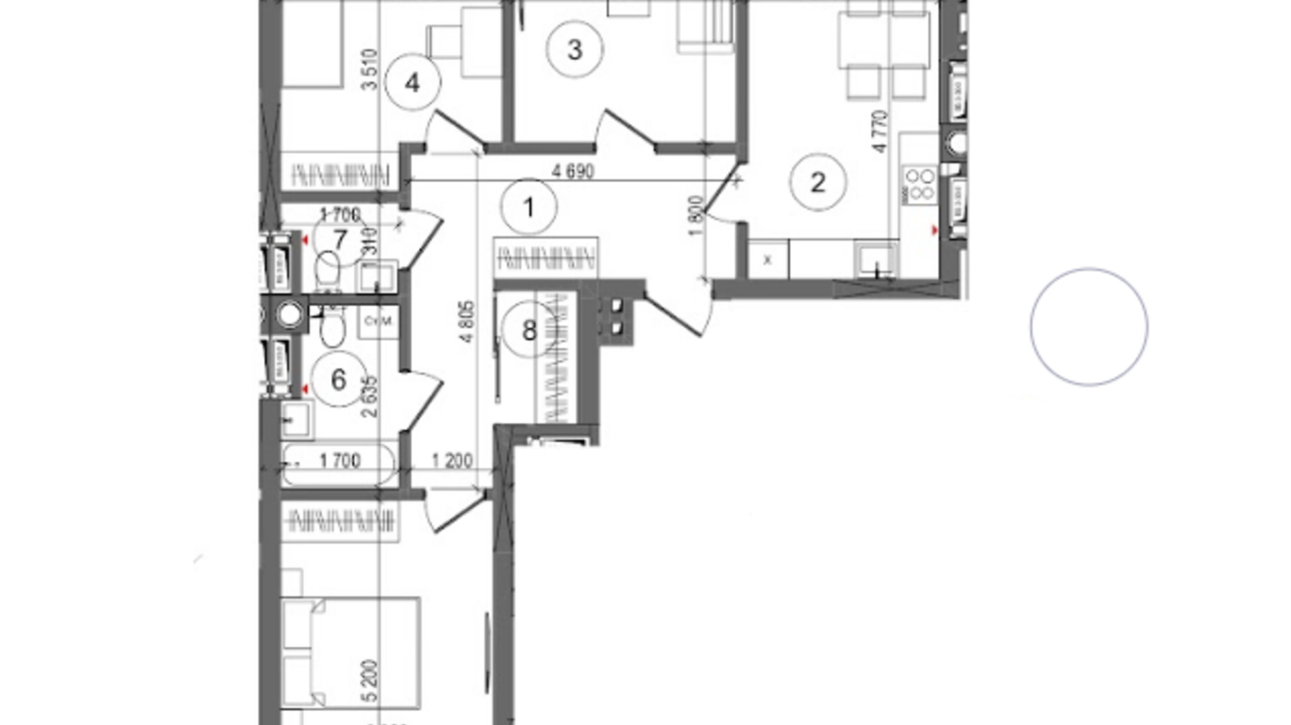 Планировка 3-комнатной квартиры в ЖК Protsev 80.13 м², фото 360887