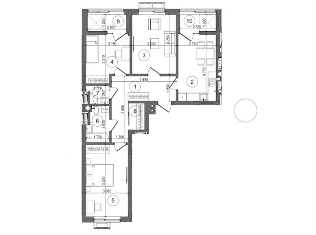 ЖК Protsev: планировка 3-комнатной квартиры 80.13 м²