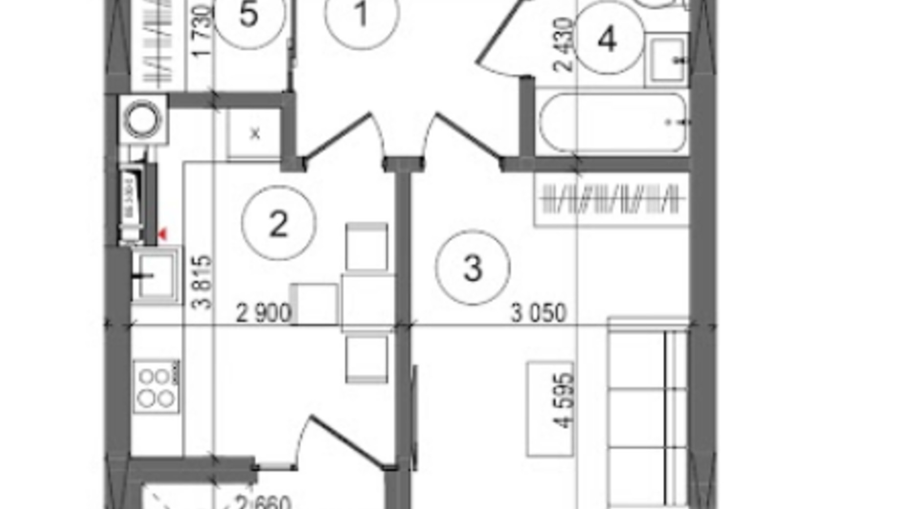 Планування 1-кімнатної квартири в ЖК Protsev 40.01 м², фото 360888