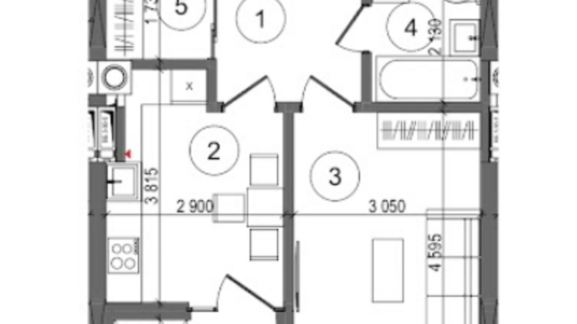 Планування 1-кімнатної квартири в ЖК Protsev 39.69 м², фото 360889