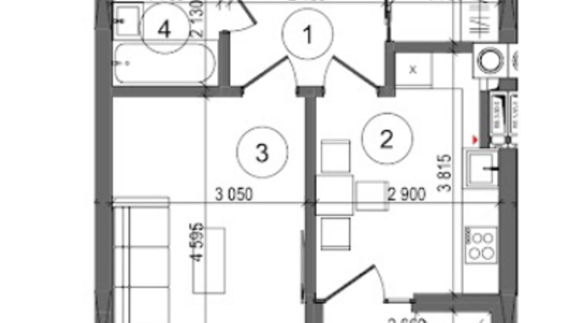 Планування 1-кімнатної квартири в ЖК Protsev 39.44 м², фото 360890