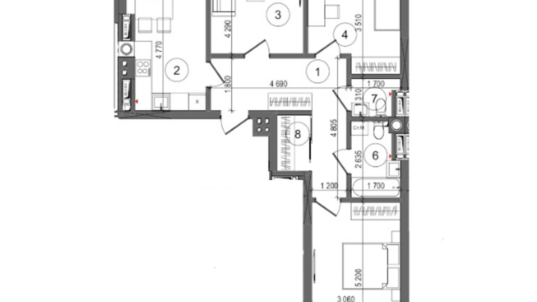 Планування 3-кімнатної квартири в ЖК Protsev 79.14 м², фото 360891