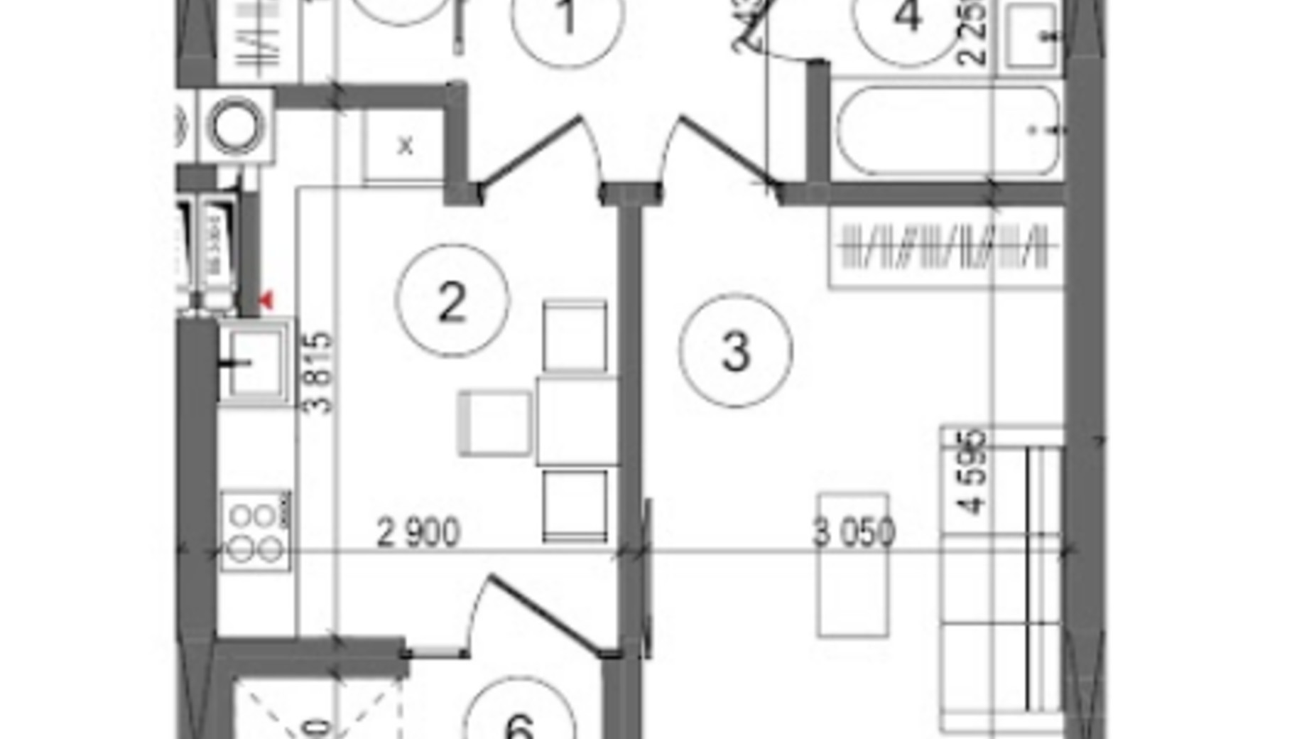 Планировка 1-комнатной квартиры в ЖК Protsev 40 м², фото 360893