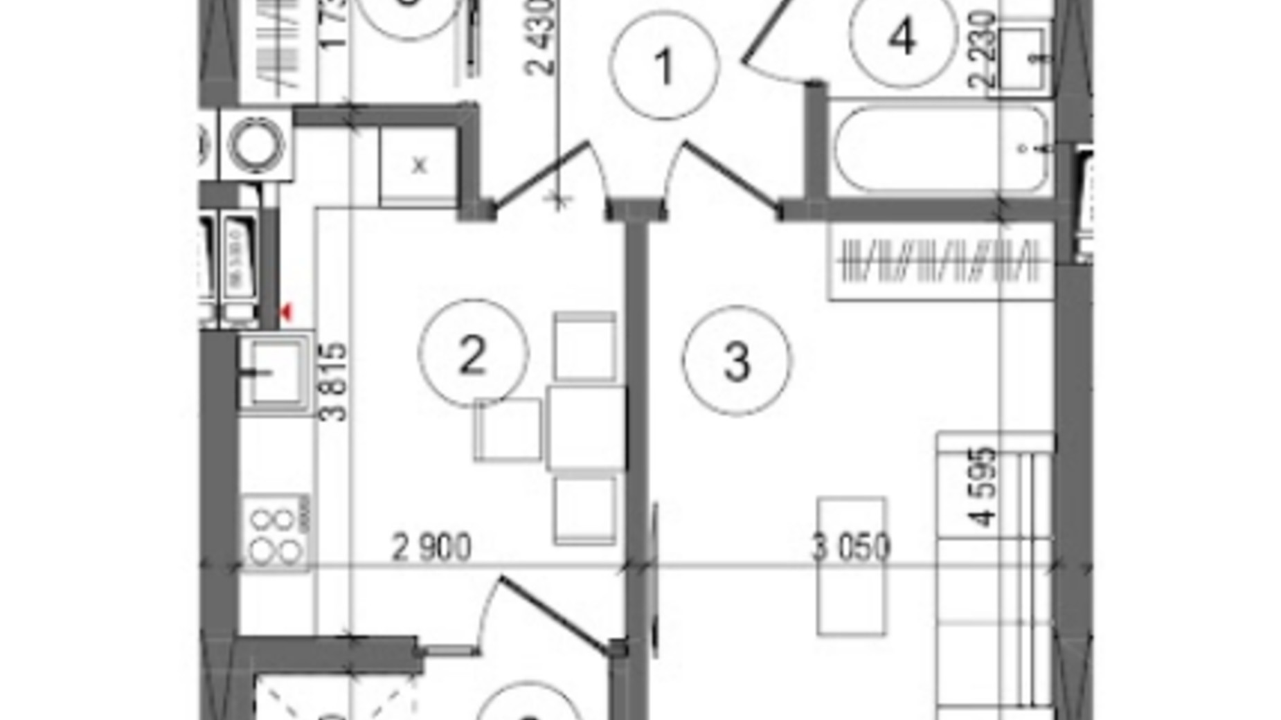 Планировка 1-комнатной квартиры в ЖК Protsev 39.89 м², фото 360894