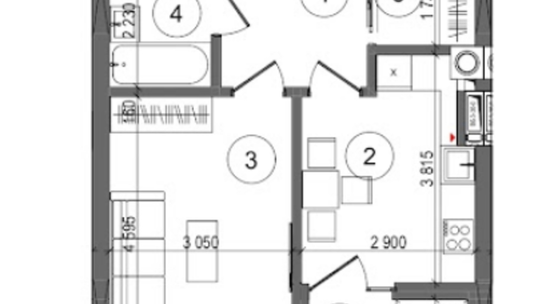 Планировка 1-комнатной квартиры в ЖК Protsev 39.88 м², фото 360896