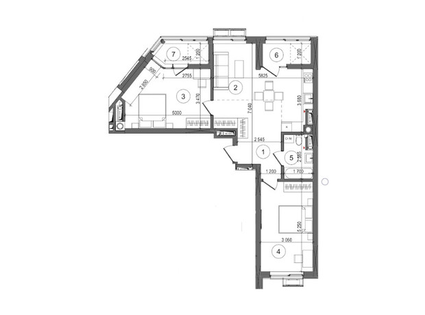 ЖК Protsev: планування 2-кімнатної квартири 74.5 м²