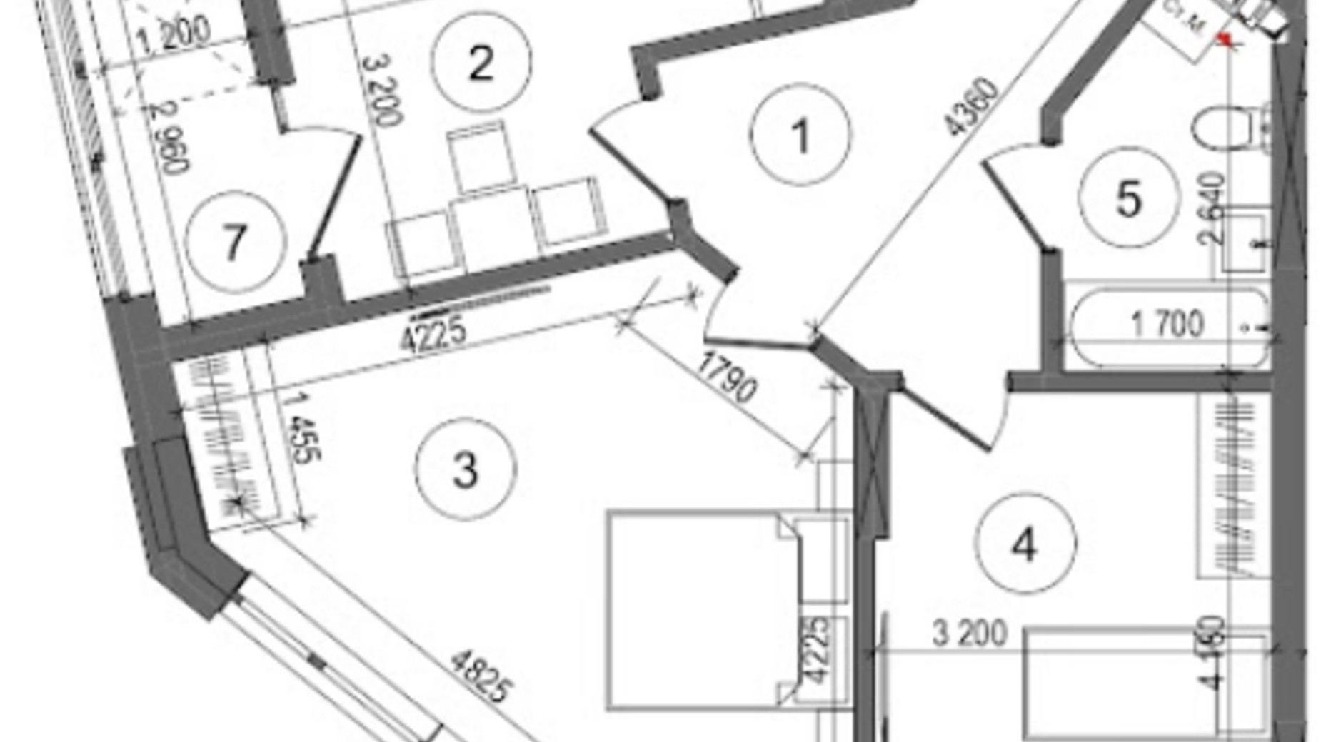 Планировка 2-комнатной квартиры в ЖК Protsev 64.07 м², фото 360898