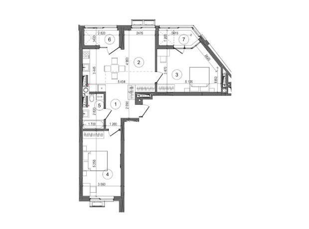 ЖК Protsev: планування 2-кімнатної квартири 74.63 м²