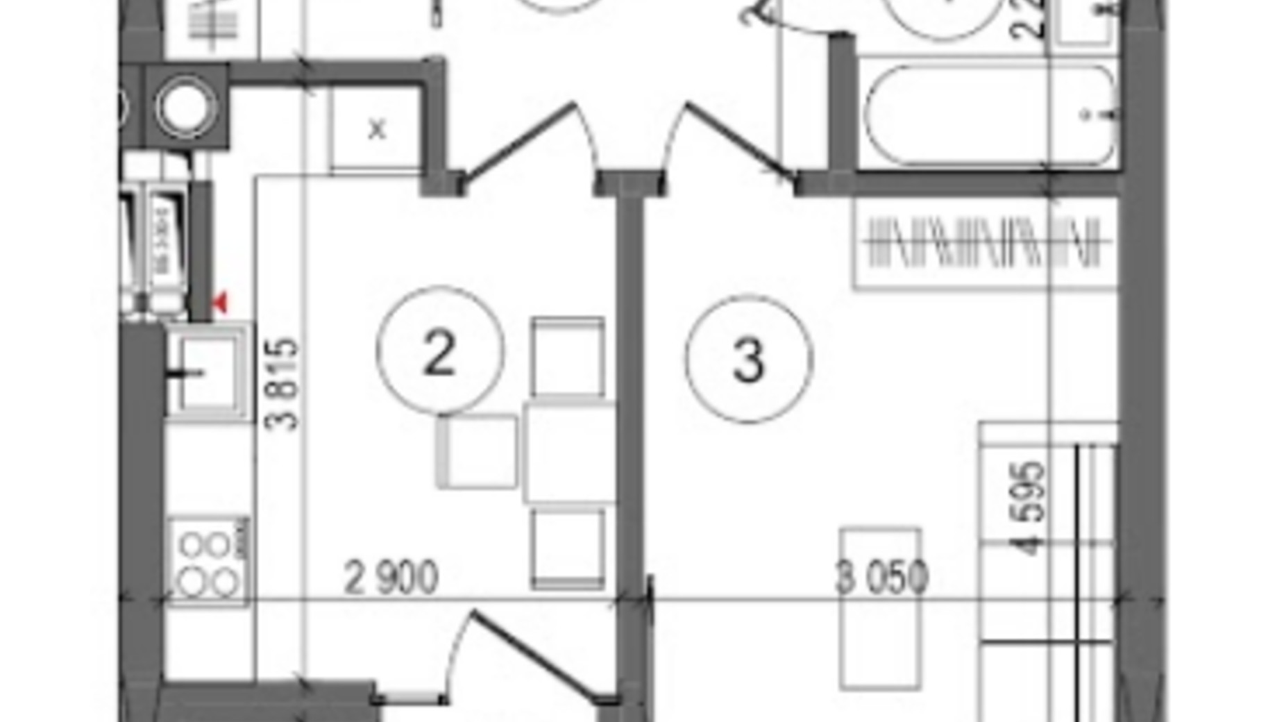 Планування 1-кімнатної квартири в ЖК Protsev 40 м², фото 360900