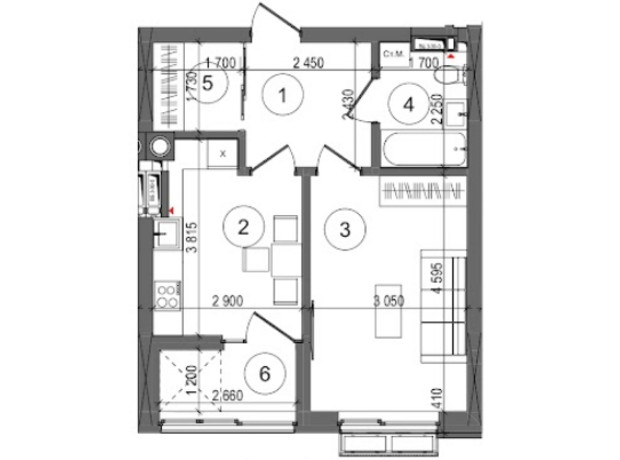 ЖК Protsev: планування 1-кімнатної квартири 40 м²