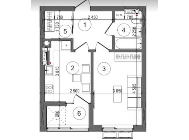 ЖК Protsev: планировка 1-комнатной квартиры 40 м²